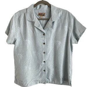 Tiki Classics‎ Silk Palm Tree Tropical Hawaiian Polo Button Front T-Shirt Large